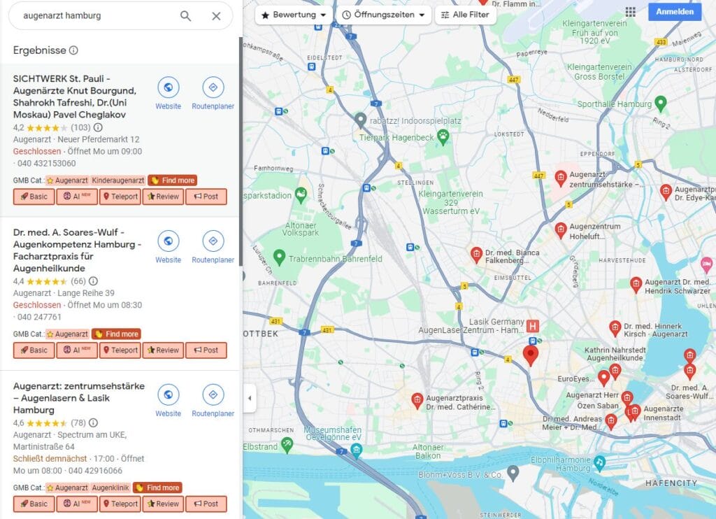 Ranking Augenarzt Google Maps Hamburg