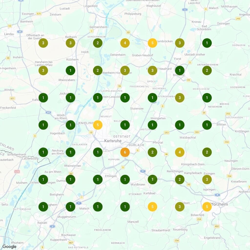 Ranking-Karte nachher: Haushaltsauflösungen Karlsruhe