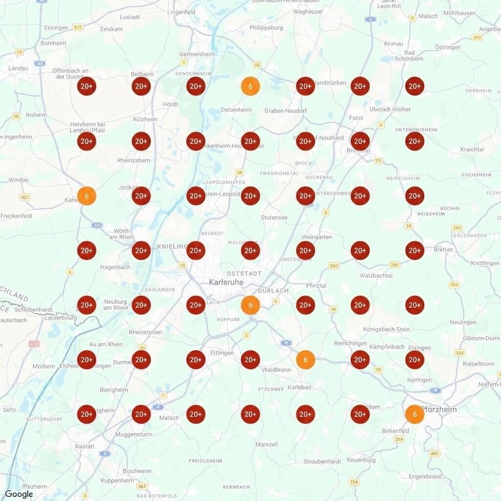 Ranking-Karte vorher: Haushaltsauflösungen Karlsruhe